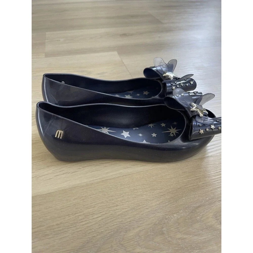 Mini Melissa Girls Blue Star Bow Jelly Flats Slip-On US 4 EU 35 Farmcore Vegan